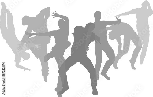 Street dancers dancing silhouette hip hop dance silhouettes poses set