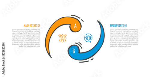 hand drawn doodle sketch comparison concept for infographic template banner with circle with tail on cycle circular opposite direction with two point list information