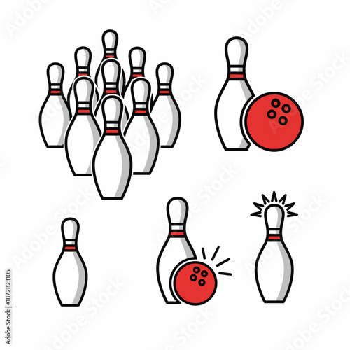 Bowling pins ball and scattered splinters depict a classic strike scene