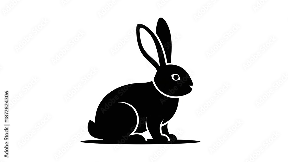 Fototapeta premium Black silhouette of a rabbit sitting on the ground