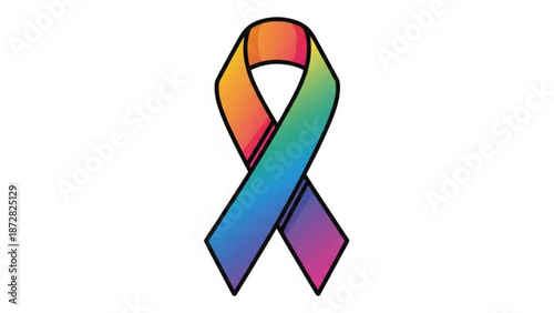 Rainbow awareness ribbon symbol of support and hope isolated on white background for campaigns and design