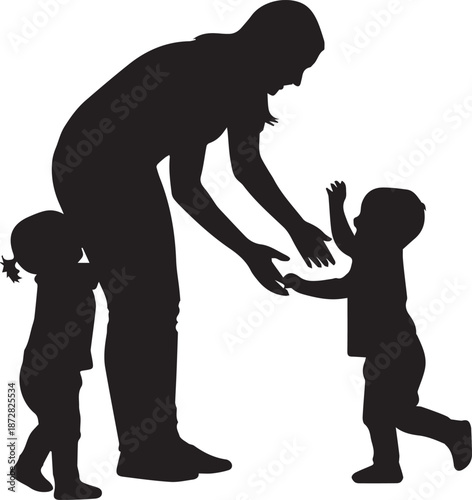 Parent assisting children