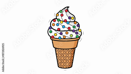 A whimsical ice cream cone adorned with colorful candy dots