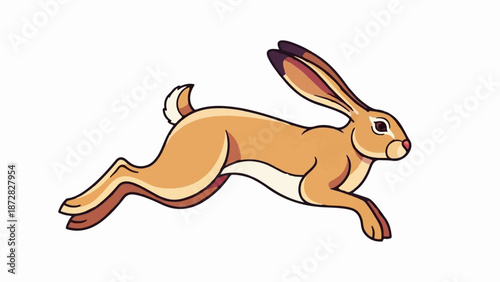 Animated brown hare in mid-leap, ears alert, tail raised