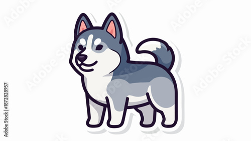 Adorable cartoon husky dog, smiling and standing with a fluffy tail
