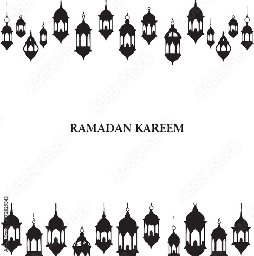 Ramadan kareem decorative lanterns border on white background