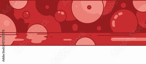 Abstract red circles on dark background with watery reflection