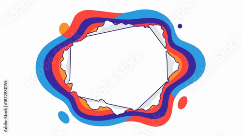 Abstract, colorful, layered border with organic shapes and a central void