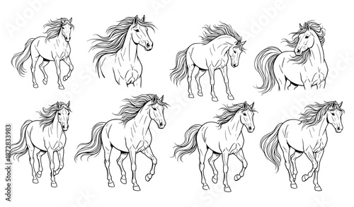 Artistic Hand Drawn Horse Sketch Vector Collection