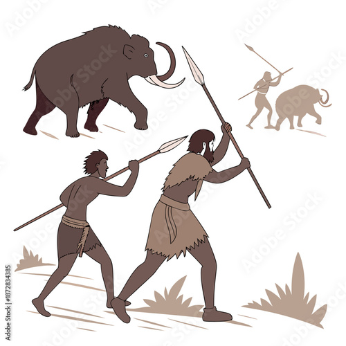Ancient Survival Hunt with Humans and Mammoths spears
