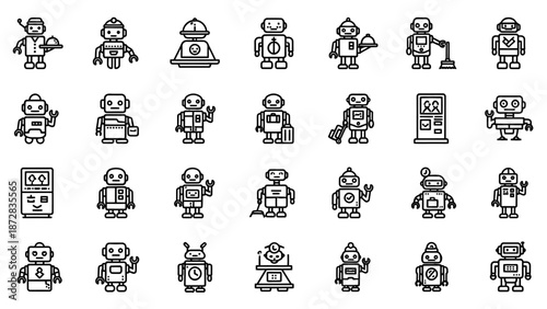 Collection of Simple Robot Icons and Characters.