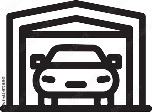 Minimal Car Garage Icon Outline Symbol For Vehicle Parking Storage Shelter And Home Protection