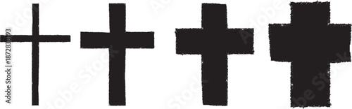 Rough edges Religion Crosses set . Christian crosses collection from tiny to bold. Vector