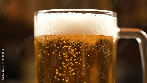 Wallpaper Mural Beer being poured into glass mug with foam and bubbles closeup Torontodigital.ca