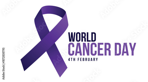 World Cancer Day with purple ribbon design. Cancer awareness background. Vector illustration
