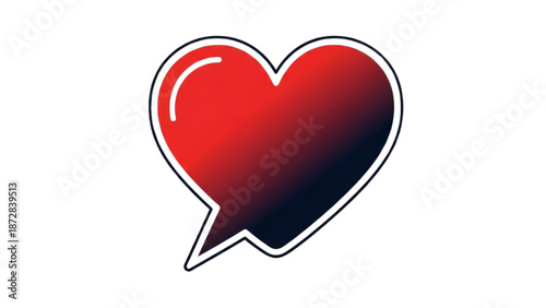 A red heart-shaped speech bubble with a gradient effect against a plain white background