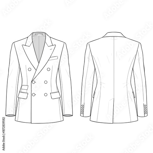 Doublebreasted blazer fashion flat sketch for design and illustration.