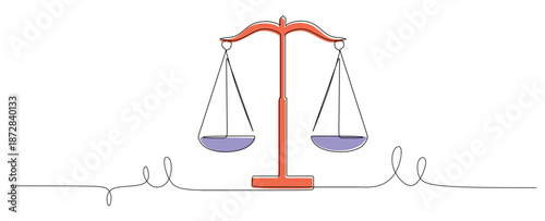 continuous line art of a scale. concept of justice. vector illustration with color