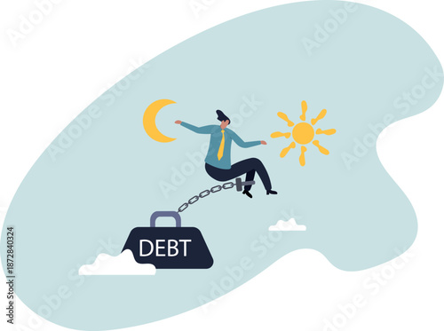 Debt crisis for salary man, working hard day until night making money to pay for debt of overspending habit.about a man and his life.