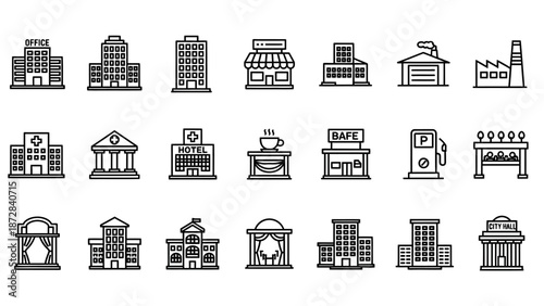 Collection of Various Architectural Building Icons.