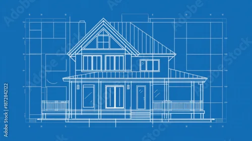 Fototapeta na wymiar Detailed architectural blueprint of modern residential house with multi story structure
