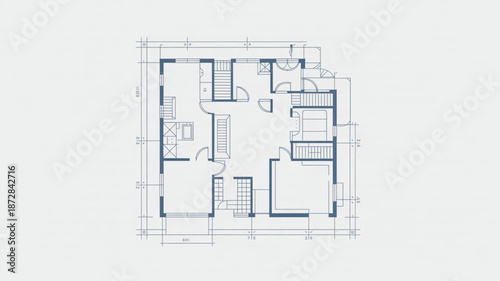 Upper story architectural floor plan drawing of house interior layout schematic detail
