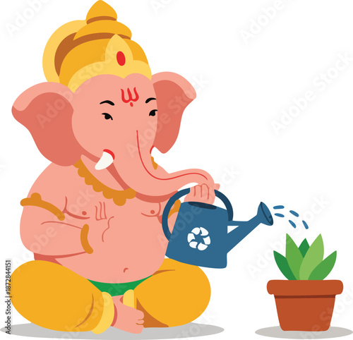 Ganesha waters a plant