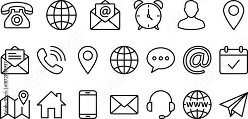 Communication contact icons set vector illustration for web interface email phone location support navigation and digital user interaction systems design