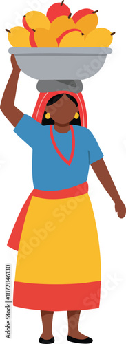 Woman carrying fruit basket on her head
