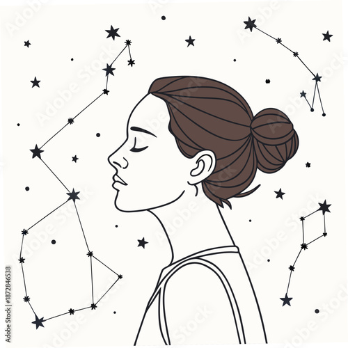 Astrology muse with clean constellation patterns woman