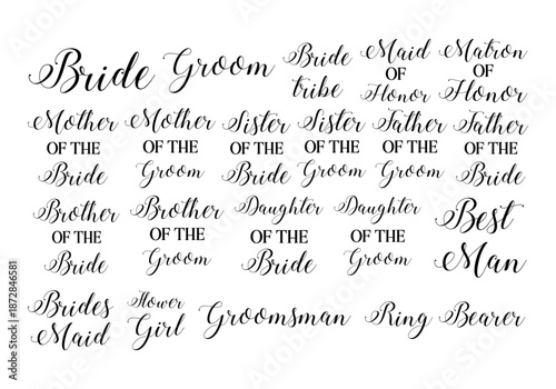 Bridal party bundle vector wedding icons and marriage celebration elements set