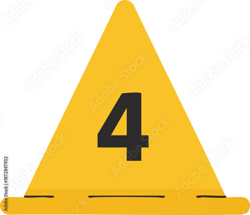 Number 4 on Yellow Triangle Sign