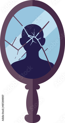 Broken mirror reflecting a silhouette of a head