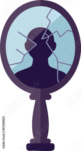 Broken mirror reflects a shadowed figure