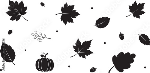 Minimalist autumn leaves and pumpkin silhouette pattern Vector