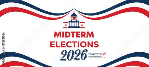 Midterm Elections 2026 USA Banner Set – Patriotic Red Blue Political Campaign Background with American Flag Style Design