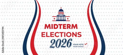 Midterm Elections 2026 USA Banner Set – Patriotic Red Blue Political Campaign Background with American Flag Style Design