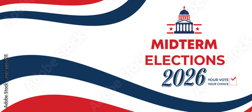 Midterm Elections 2026 USA Banner Set – Patriotic Red Blue Political Campaign Background with American Flag Style Design