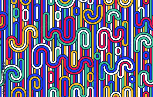 Rainbow lines seamless pattern, colorful linear geometric vector abstract background, multicolored positive endless tiling wallpaper.