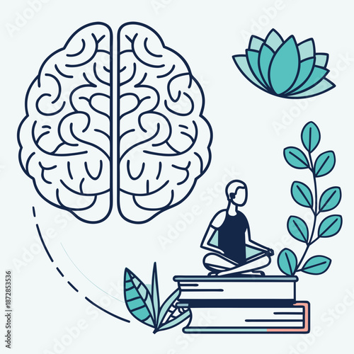 Mindful education concept with brain yoga and books