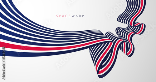 Lines in perspective look like bent ribbon graphic design, vector abstract background with curved stripes in distorted perspective, futuristic surreal op art.