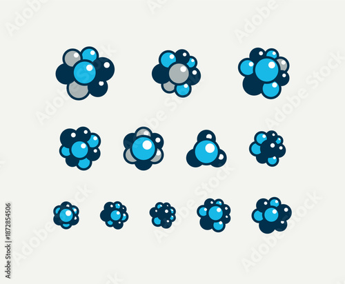 Chemical molecules vector icons set, chemistry science theme, laboratory research and experiments, pharmacology and healthcare.