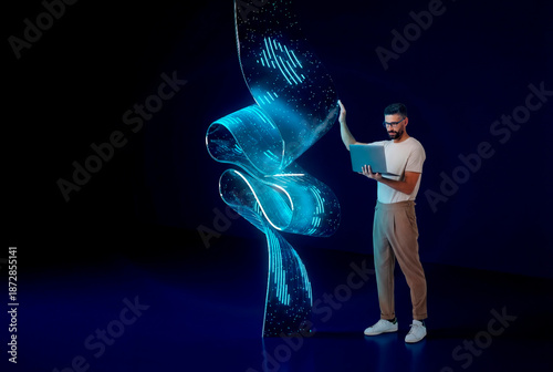 3D digital ribbon showing futuristic data visualization