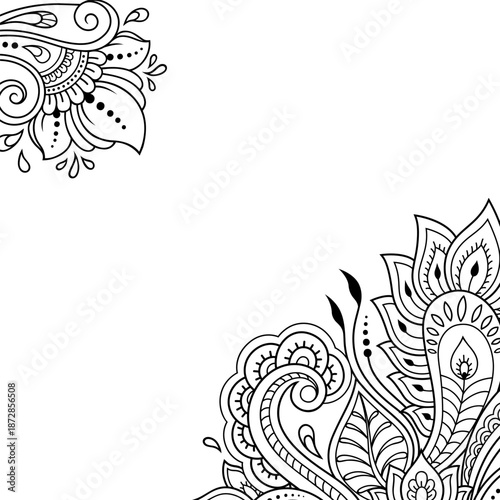 Frame in eastern tradition. Stylized with henna tattoos decorative pattern for decorating covers for book, notebook, casket, magazine, postcard and folder. Flower border in mehndi style.