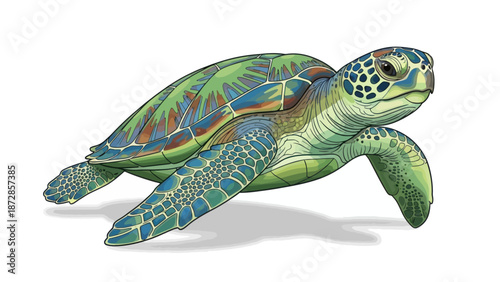 green turtle isolated on white