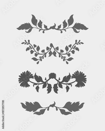 Mughal Floral Divider Silhouette Ornaments Vector Set