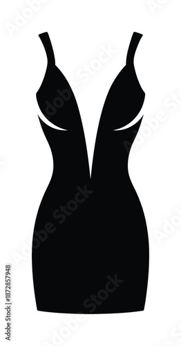Vector silhouette of a sleek black bodycon dress with deep neckline design