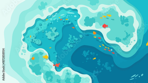 Oceanic Wonders: An abstract representation of the ocean's depths, showcasing a vibrant ecosystem teeming with life, from colorful coral reefs to diverse marine species.