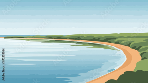 Coastal Serenity: A scenic coastal view with a sandy shore, gentle waves, and a serene atmosphere, offers a peaceful escape and tranquility.