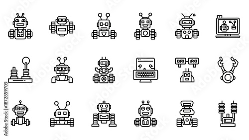 Collection of Simple Robot Icons and Symbols.